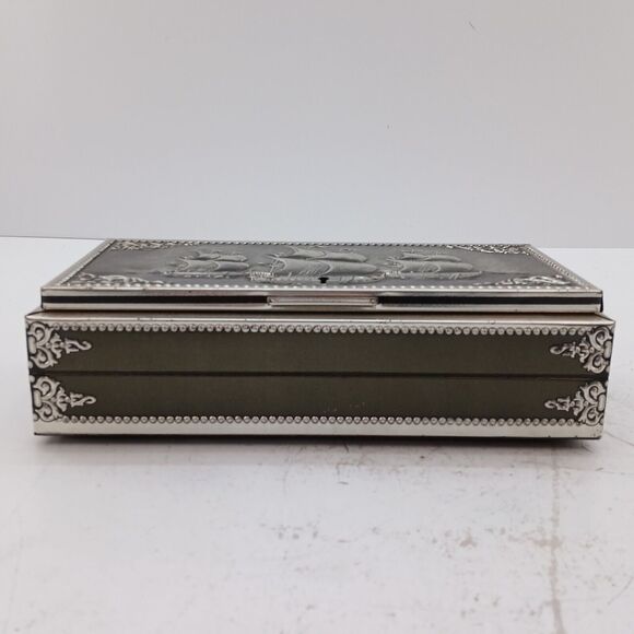 Vintage Elite England Tin Jewelry Storage Box 3D Embosssed Nautical Ships 4751/6 - Picture 5 of 14